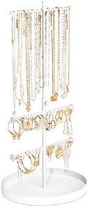 JUPELI Jewellery Stand Organiser, 3-Tier Adjustable Height Metal Tree Jewellery Necklace Display Stand Earrings Holder with Tray for Home, Storage for Necklaces Rings Earrings (white)