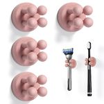 Silicone Toothbrush Holder-4 Pcs Toothbrush Holders for Bathroom,Multi-Function Hook Waterproof self Adhesive Single Toothbrush Hook Plug Holder for Wall for Hanging Bathroom Kitchen Office (Pink)