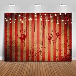 Mocsicka Halloween Circus Backdrop Circus Carnival Red Stripe Horrible Scary Bloody Handprint Party Decoration Splashes of Blood Clown Vinyl Banner Photography Studio Props (7x5ft)