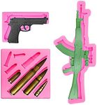 Cestony 3Pcs Mini Machine Gun Pistol Bullet Silicone Molds for DIY Cake Fondant Biscuit Cookies Sugar Pudding Chocolate Hard Candies Dessert Decor