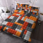 BlessLiving Boys Super King Size Bedding Set Colorful Toy Duvet Cover Set 3 Piece Plastic Construction Blocks Pattern Comforter Cover Set Black Grey Orange for Teens Kids Boys Girls (Super King)