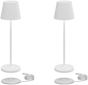 Klighten 2 Pezzi Lampada LED Dimmerabile da Tavolo, Ricaricabile Luce calda 3000K Lampada da Scrivania in Alluminio, H38cm, Bianco, IP54, con Base di Ricarica Contatt, per Interni/Esterni