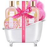 Spa Luxetique Rose Spa Gift Baskets for Women, 8pc Bath Gift Set with Lovely Bath Tub Holder, Bath Bombs, Shower Gel, Body Lotion & More! Perfect Birthday & Christmas Gifts for Women