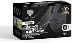 Sky Hearts 4-ply Active Carbon Disposable Face Mask - (50 Pieces, Black, individual wrap) Premium FaceMasks with Active Carbon for Dust, Pollution, Allergy, Smoke, Travel, School, and Clean Air