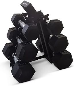 HolaHatha Hexagonal Dumbbell Weight Set w/ Rack, Home Gym Workout Equipment, 5/10/15 lbs