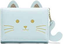 Sunwel Fashion Girls Cute 3D Cat Face Glitter Ears Wallet with Tail Tri-folded Wallet ID Card Case with Zipper Pocket (LIGHT BLUE, CAT)