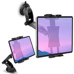 Car Dashboard & Windshield Tablet Mount Holder, 360° Rotation Window Dash Stand for iPad Pro 12.9/11/10.5/9.7/Air/Mini, Samsung Galaxy Tab, 4.7-12.9" Tablets & Phone, TPU Suction Cup Sticky Gel & Pad