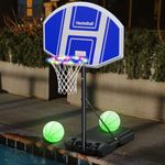 Haokelball Poolside Basketball Hoop Outdoor Pool Basketball Hoop with Light Adjustable Height 41"-59" Swimming Pool Basketball Hoop with 35.4'' x 23.6'' Backboard, 2 Balls and Pump