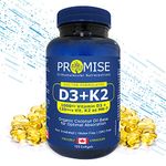 Promise Vitamin D3+K2 MK7 with Organic Coconut Oil 120 Soft gels. Bone, Joint and Heart Health, Rapid Immune Support- non-GMO- Made In Canada