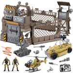 fisca Military Toys Set Military Base Playset Army Men Soldiers Action Figures Military Vehicles Weapon Gear Military Model Toy Set for Kids 3+ Year Old