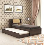 WOODSTAGE Sheesham Wood Single Size Mayor Trundle Bed with 1 Extra Pullout | Wooden Single Cum Double Bed for Bedroom Home Living Room (Walnut Finish)