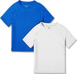 ATHLIO Kids UPF 50+ Short Sleeve Outdoor Sun Shirts, Water Surf Swim Shirt for Kids, UV/SPF Aqua Swim Top CKS25-BUW_M