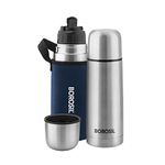 Borosil Hydra Thermo 350 ml Stainless Steel Water Bottle with Bag | Double Wall Vacuum Insulated Flask | 24 Hours Hot and Cold | Bottle for Office, Gym, School & College | 1 Year Warranty, Blue