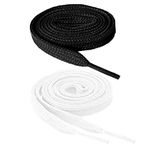 (2 Pair) Flat Shoelaces 5/16" Wide Many Colors and 52" Lengths For Sneakers Shoes Canvas Sneaker Boot Strings-white+black, Fat Shoe Lace White+black 2pack, L