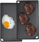 Bruntmor 2-in-1 Reversible Grill Plate - Pre-Seasoned Cast Iron Griddle Pan for Gas Stovetop, Oven, or Open Fire - 17x10-Inch Rectangular Double Sided Flat Pan for Camping, Roasting, and Grilling