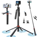 Sounce Selfie Stick with Tripod Stand, Aluminum 360 Degree Rotation Rechargeable Bluetooth Remote, 71 inches Selfie Stick for Vlogging, Video Compatible with Mobile, iPhone, GoPro, Camera - Black