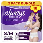 Always Discreet Postpartum & Adult Incontinence Pants High-Waisted Maternity Knickers Super Absorbent, Soft & Breathable Size Medium, 18 Count (9 x 2 Packs)