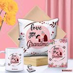 Jhingalala Gift for Grandmother | Love You Grandma Printed Cushion with Filler, Coffee Mug, Key Chain, Greeting Card | Combo Gifts for Grandmother, Grandma on Birthday, Grandparents' Day