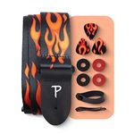 Perri's Leathers Ltd. - Guitar Strap - Polyester - Bundle - Flame Guitar Strap - 3 Medium 0.71mm Guitar Picks, 1 Leather Acoustic Adaptor, 4 Strap Locks & Shoelace - Made in Canada (LPCP-702-PKG)