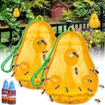 Wasp Trap Bee Catcher, Outdoor Hanging Wasp Repellent, Non-Toxic Reusable Hornet and Yellow Jacket Trap, 2 Pack Orange (Pear Shape)