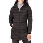 Amazon Essentials Women's Lightweight Water-Resistant Hooded Puffer Coat (Available in Plus Sizes), Black, M