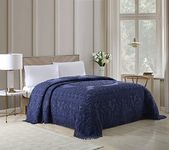 Beatrice Home Fashions Medallion Chenille Bedspread, Twin, Navy