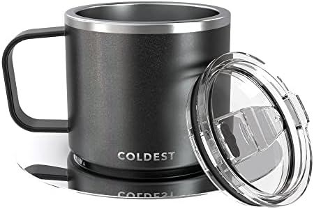 Stackable Insulated Espresso Cup with Saucer by Coldest - Insulated Triple Wall Travel Stainless Steel Travel Double Shot Espresso Coffee Mug with Sliding Lid (4 oz, Stardust Glitter)