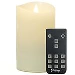 SOFTFLAME Flameless Flickering Moving Flame Pillar LED Candle, Battery Operated, Real Wax, Ivory, Remote Control with Timer, 3 x 5"