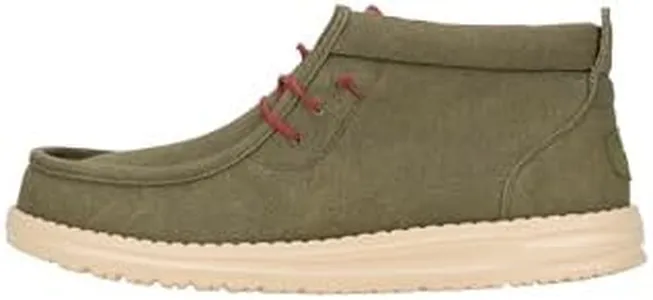 Hey Dude Wally Mid Waxed Canvas Olive Size 12, Men's Boots, Men's Pull on Boots, Comfortable & Light-Weight