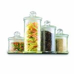 Anchor Hocking Apothecary Jar Canister Set with Ball Lid, 4-Piece Set, Clear Glass -