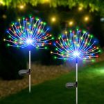 Solar Lights Outdoor for Garden Decor-2 Pack 120 LED Solar Garden Firework Stake Lights Waterproof Sparklers Solar Outside Lights for Yard, Pathway, Garden, Patio, Backyard, Multicolor