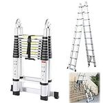 NAIMP 6.2M Extendable Aluminum Ladders, Folding Telescopic Extension (3.1M+3.1M) Tall Loft Ladder, Portable A-Frame 2x10 Steps Loft Ladders, Extension Ladder EN131 DIY Multi Purpose 330lbs/150kg