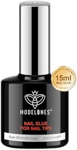 Modelones 4 in 1 Nail Glue Gel Glue for Nails U V Light Multi-Purpose Brush On Nail Glue Rhinestone Glue Gel for Nails, Gel Nail Glue for Nail Tips, Base Coat, Blooming Gel Lamp Needed