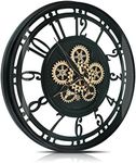 DORBOKER 30 Inch Real Moving Gears Wall Clock Large Modern Metal Clocks for Living Room Decor, Industrial Steampunk Unique Vintage Rustic Decorative Clock for Home Farmhouse Office,Black Gold Arabic