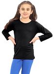 janisramone® Kids T Shirts - Casual Girls and Boys Long Sleeve T Shirt - Round Neck Girls School Shirts, Stretchy & Comfortable Boys & Girls Long Sleeve T Shirt Black