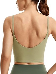 VANTONIA Crop Top with Built in Bra Backless Yoga Workout Tank Top Cute Longline Sports Bras for Women Open Back Bra Cami, Grove Green, Large