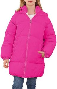 UNIFACO Girls Winter Coats Rose Red Heavyweight Coats Fleece Hooded Puffer Jackets Long Length Down-like Cotton Outwear 11-12Y