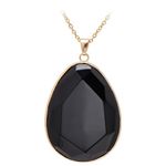 Joseph Brothers Large Natural Obsidian Black Onyx Craft Flat Teardrop Pendant Necklace for Men Women