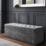 R&M Furnishers Duke Ottoman storage Box - Plush Velvet Storage ottoman with fabric buttons- Ottoman Footstool with Storage - Chesterfield Upholstered Coffee Table- end of bed storage bench (Grey)