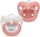 NUK Signature Baby Dummy | 0-6 Months | Soothes 95% of Babies | Heart-Shaped BPA-Free Silicone Pacifiers | Includes Case | Pink Hearts | 2 Count