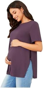 OYOANGLE Women's Maternity Shirts Split Hem Short Sleeve Loose Tunic Tops Tee Casual Pregnancy Clothes Light Purple XS