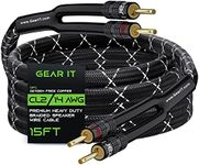 GearIT 14AWG Premium Heavy Duty Braided Speaker Wire (15 Feet) with Dual Gold Plated Banana Plug Tips - Oxygen-Free Copper (OFC) Construction, Black