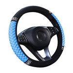 VidFair Steering Wheel Cover,Universal Size M 37-38cm /14.5-15inch Colorful Bling Crystal Rhinestones Auto Elastic Steering Wheel Protector for Women Girls,Car Accessories for Most Cars (Blue)