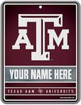 Rico Industries NCAA Texas A&M Aggies Personalized/Custom Metal 8.5" x 11" Parking Sign - Home Décor - Indoor/Outdoor