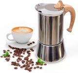 JingleChoo Induction Moka Pot, Stainless Steel, Stovetop Espresso Coffee Maker, 6 Cup/300ml/10.1oz, Easy to Use and Clean, Camping Home Use | for Mocha Cappuccinos, Lattes