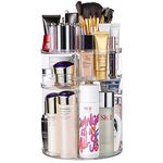 INOVERA (LABEL) Cosmetic Makeup Organizer for Women, Bride & Girls - 360 Rotating Storage Organiser Box - Dressing table Vanity Case Holder for Lipsticks, Skincare Kit & Brushes Set - Transparent