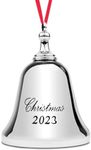 2023 Bell Christmas Ornament - Elegant Silver Ornament with Red Ribbon. It Makes a Pleasant Ringing Sound to Celebrate The Close of 2023