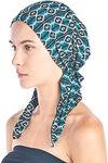 Ashford & Brooks Women's Pretied Printed Fitted Headscarf Chemo Bandana - Teal Aztec