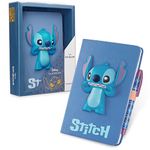 Disney Stitch Kids A5 Diary and Pen, Stationery Set - Stitch Gifts for Girls (Blue 3D)