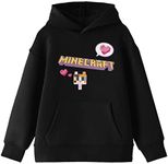 Minecraft Block Kitten with Block Heart and Logo Youth Black Graphic Hoodie-Medium